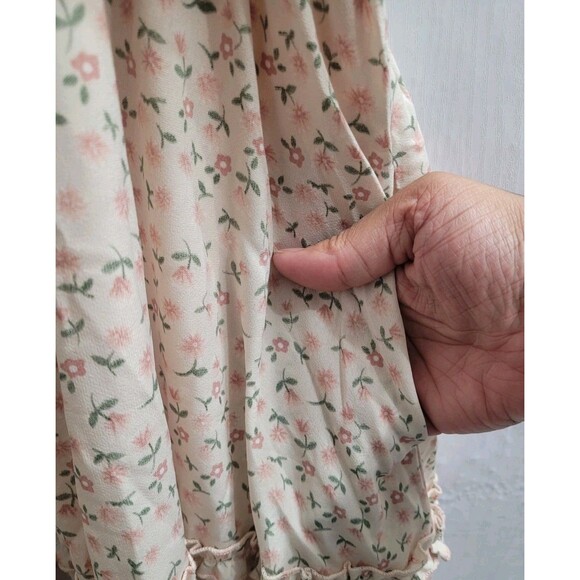 Polagram Square Neck Pink Floral Maxi Tiered Dress - Cream Size 2XL Summer - Picture 7 of 11